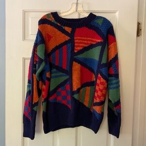 Vintage Norm Thompson Chunky Sweater Multicolor Abstract Geo 80s 90s Size M